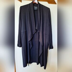 Elodie Womens Open Drape Wrap mid length Cardigan. Black. Linen Blend. Size M